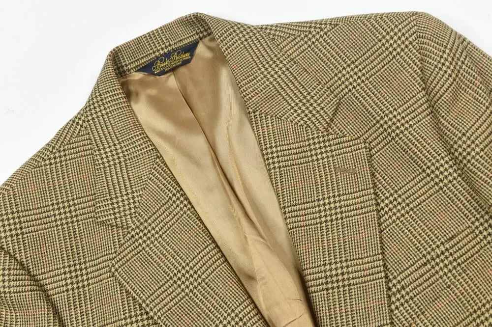 Vintage Brooks Brothers Blazer Mens 43L Beige Plaid Wool Two-Button Classic